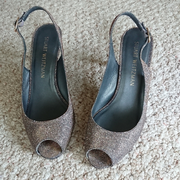 Stuart Weitzman Metallic Glitter Accents Slingback Sandals size 7M - Picture 1 of 14